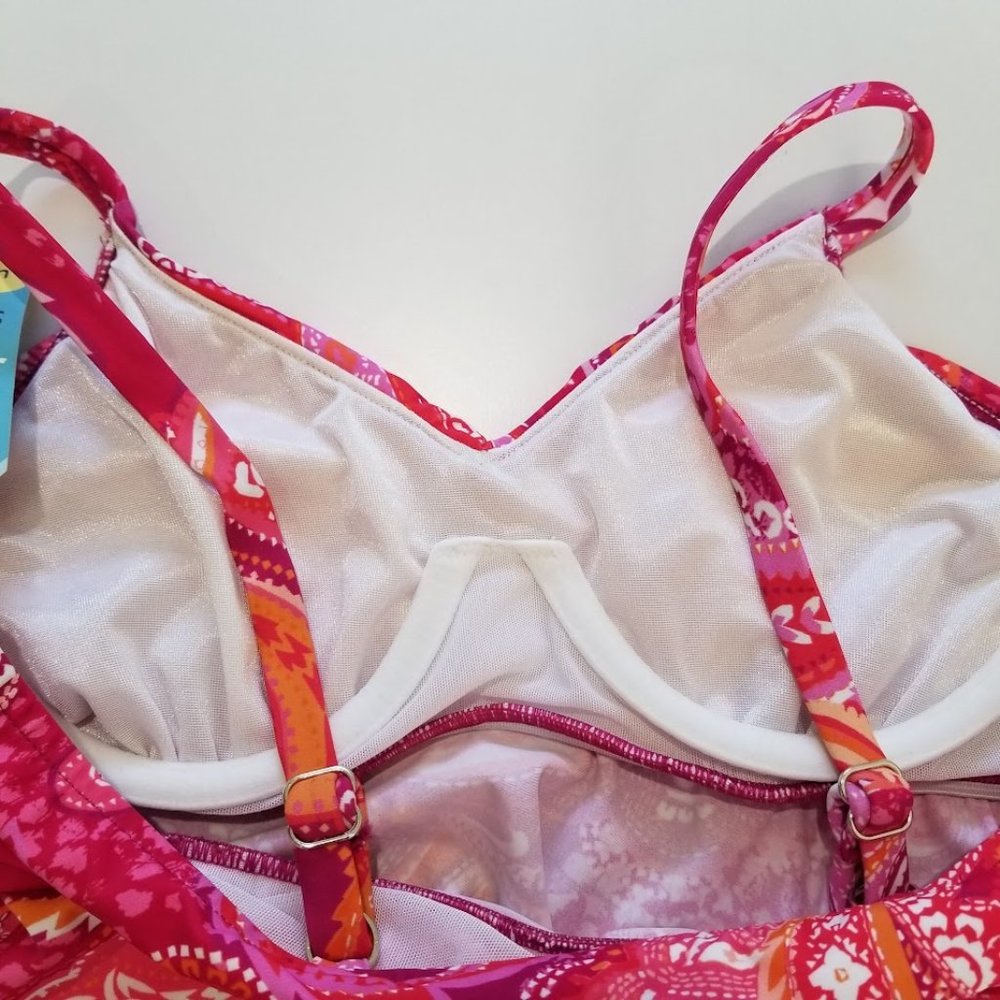 Swim Solutions Printed Underwire Tankini Top Size 10 - Picture 7 of 9